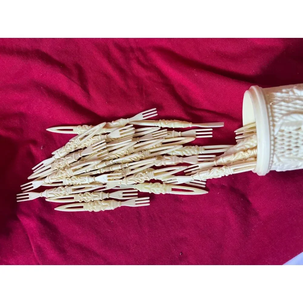 MCM 1960's Made in Hong Kong Celluloid Hors d’oeuvres Cocktails Fork Set AS IS